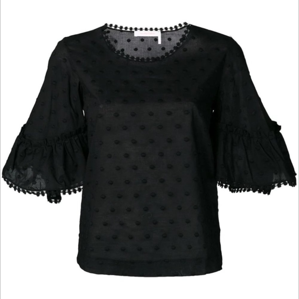 See By Chloé Embroidered Bell Sleeve Blouse Black 4 - Picture 4 of 14